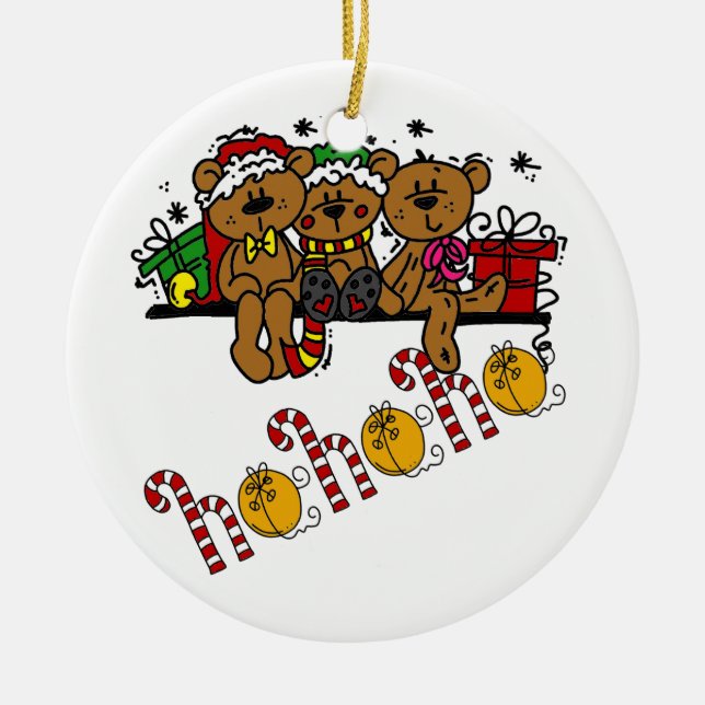 Ho Ho Ho Teddy Bears Ceramic Tree Decoration (Front)