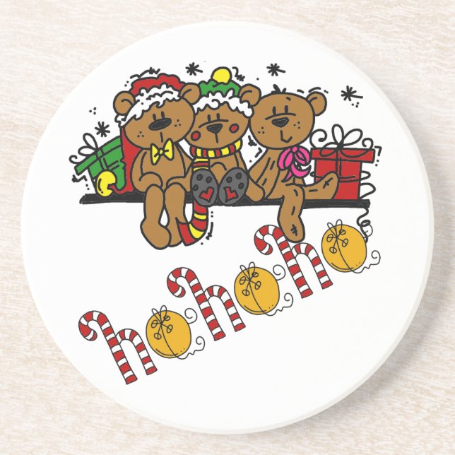 Ho Ho Ho Teddy Bears Coaster (Front)