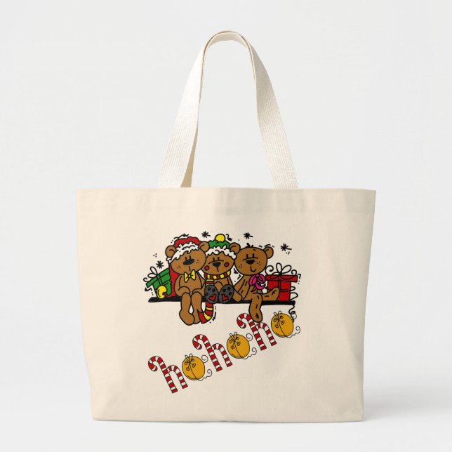 Ho Ho Ho Teddy Bears Large Tote Bag (Front)