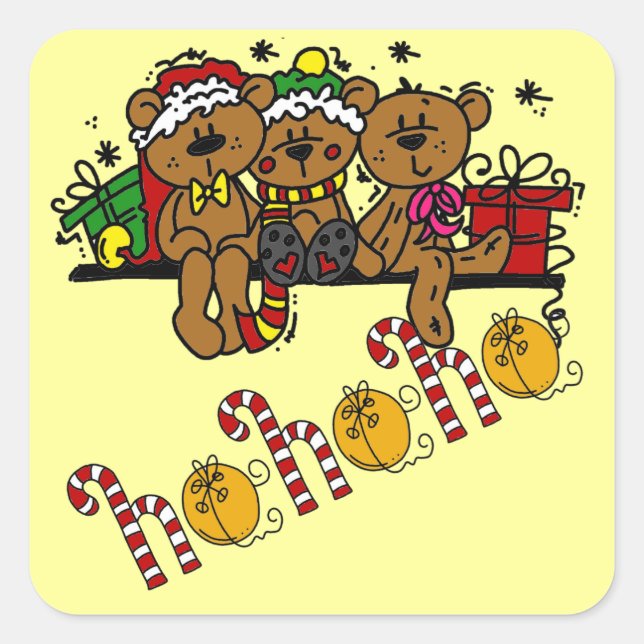 Ho Ho Ho Teddy Bears Square Sticker (Front)