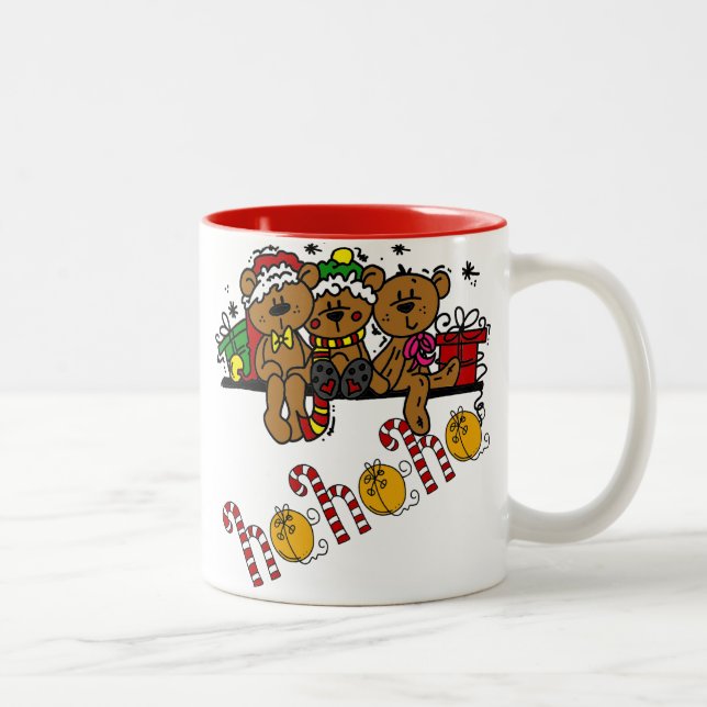 Ho Ho Ho Teddy Bears Two-Tone Coffee Mug (Right)