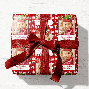 Ho Ho Ho Text Holiday Pattern w/ Photo Christmas Wrapping Paper