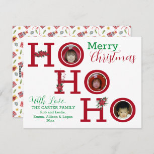HO HO HO Three Photo Personalised  Holiday Card