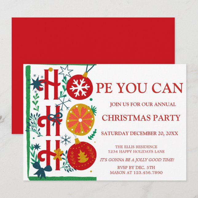 Ho Ho Ho | Traditional Christmas Holiday Party Inv Invitation (Front/Back)