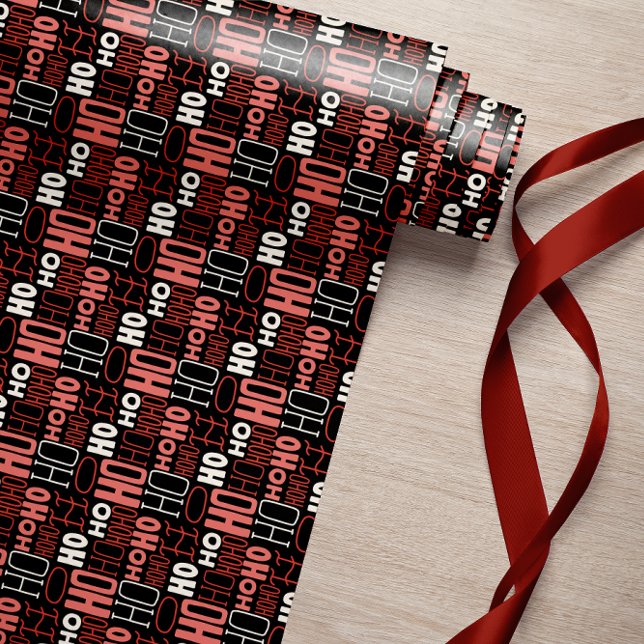 Ho Ho Ho Typography Christmas Black Wrapping Paper (Creator Uploaded)