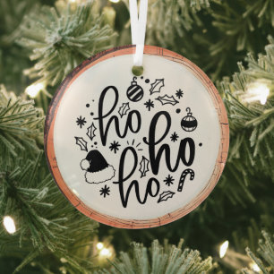 Ho Ho Ho Typography Keepsake Tree Glass Tree Decoration