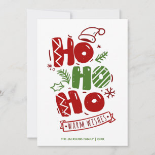 Ho Ho Ho Typography Red Green Xmas Holiday Card