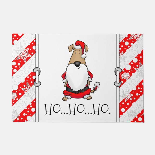 HO HO HO Very Funny Santa Costume Angry Dog Cute Doormat (Front)
