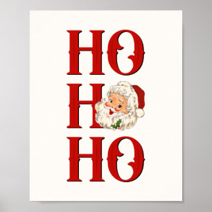 Ho Ho Ho Vintage Santa Christmas Holiday Poster