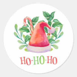 Ho Ho Ho. Watercolor floral Christmas. Santa Claus Classic Round Sticker