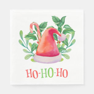 Ho Ho Ho. Watercolor floral Christmas. Santa Claus Napkin