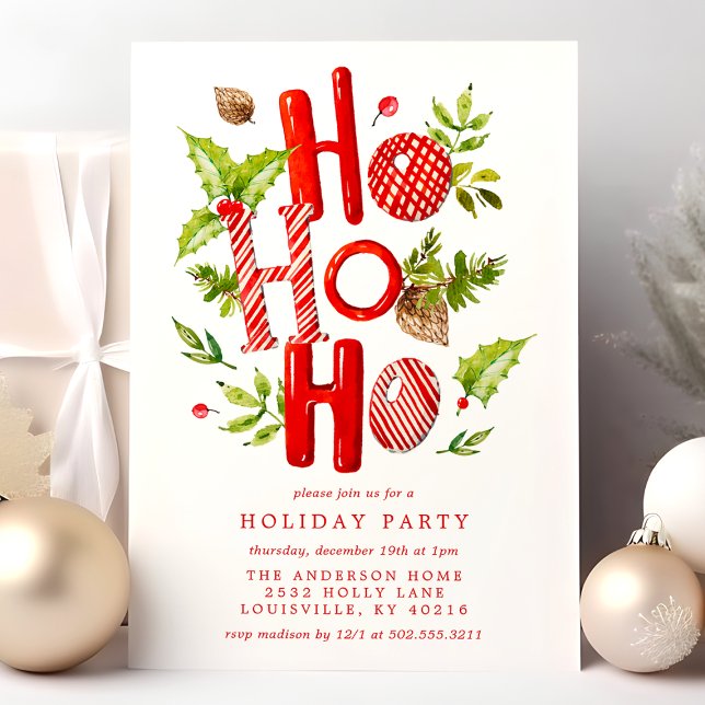 Ho Ho Ho Watercolor Holiday Christmas Party Invitation (Creator Uploaded)