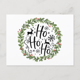 Ho Ho Ho Watercolor Wreath Holiday Postcard
