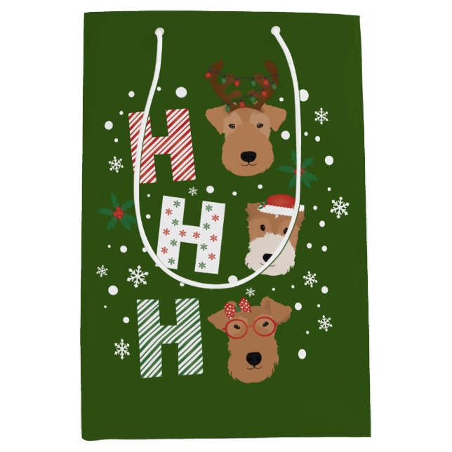 Ho Ho Ho Welsh Terrier Merry Christmas Medium Gift Bag (Front)