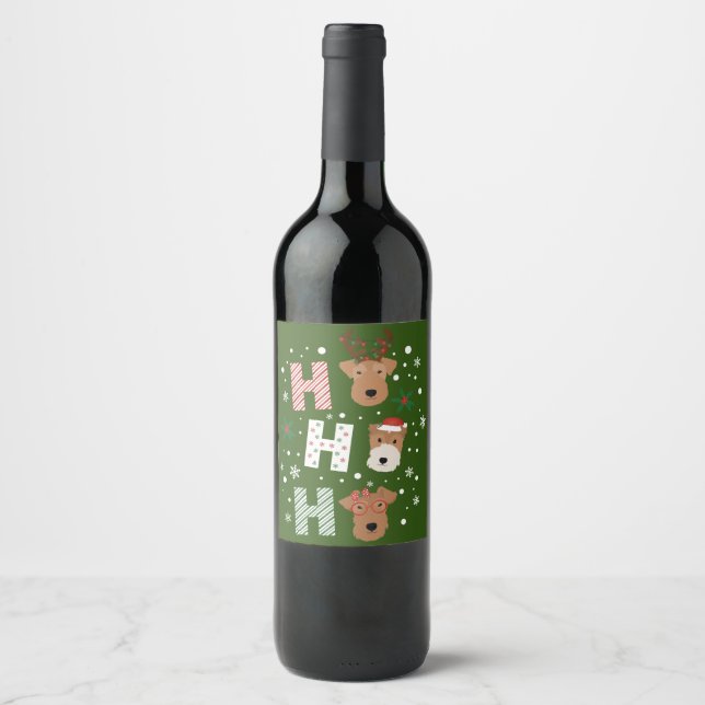 Ho Ho Ho Welsh Terrier Merry Christmas Wine Label (Front)