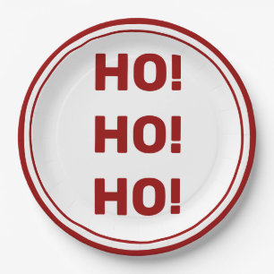 HO Ho HO! White Red Holiday Christmas Paper Plate