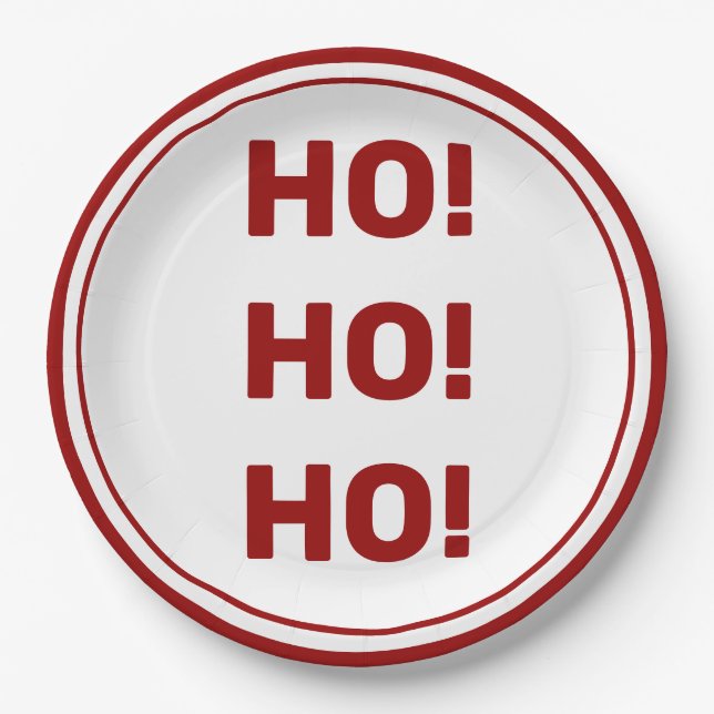 HO Ho HO! White  Red Holiday Christmas Paper Plate (Front)