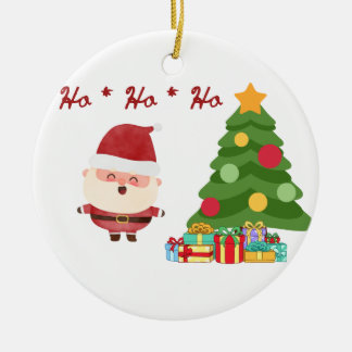 Ho, Ho, Ho with Santa and Tree on a  Ceramic Tree Decoration