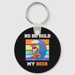 Ho Ho Hold Beer Surfer Santa Xmas Party Christmas Key Ring