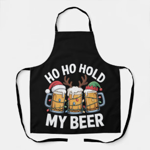 Ho Ho Hold My Beer Christmas Deer Santa Hat Xmas Apron