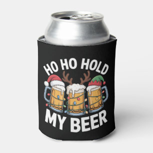 Ho Ho Hold My Beer Christmas Deer Santa Hat Xmas Can Cooler