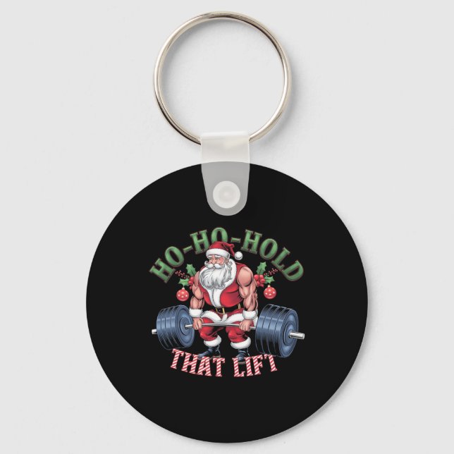 Ho-ho-hold That Lift Santa Claus Christmas Gym Wor Key Ring (Front)