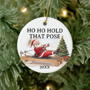 Ho Ho Hold That Pose Funny Santa Pilates Christmas Ceramic Tree Decoration