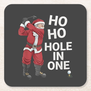 Ho Ho Hole in One Funny Golfing Xmas Christmas Square Paper Coaster
