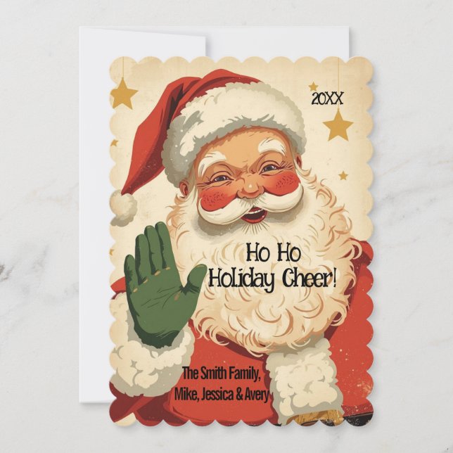 Ho Ho Holiday Cheer Retro Santa Christmas Card (Front)