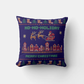 Ho-Ho-Holiday Navy Blue Santa Sleigh Christmas Cushion
