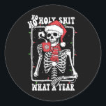 Ho Ho Holy What A Year Shirt Funny Christmas Skele Classic Round Sticker<br><div class="desc">Ho Ho Holy What A Year Shirt Funny Christmas Skeleton</div>