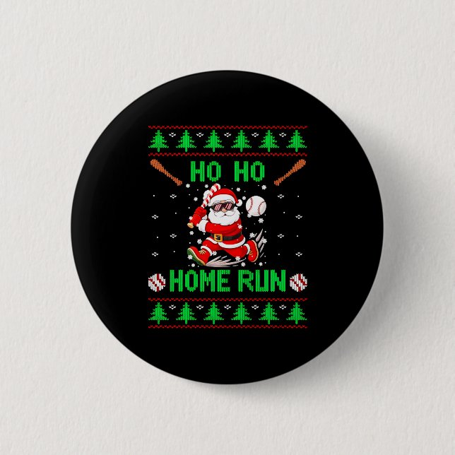Ho Ho Home Run Baseball Christmas Santa Ugly Xmas  6 Cm Round Badge (Front)