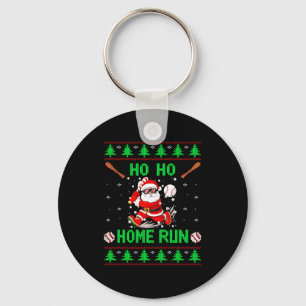 Ho Ho Home Run Baseball Christmas Santa Ugly Xmas Key Ring