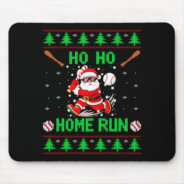 Ho Ho Home Run Baseball Christmas Santa Ugly Xmas  Mouse Mat (Front)