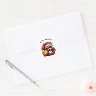 Ho-Ho-Home Run Raccoon Envelope Seals • 1.5″ Round