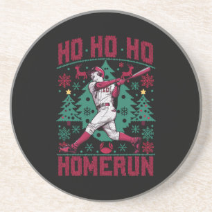 Ho Ho Homerun Baseball Ugly Christmas Sweater Coaster