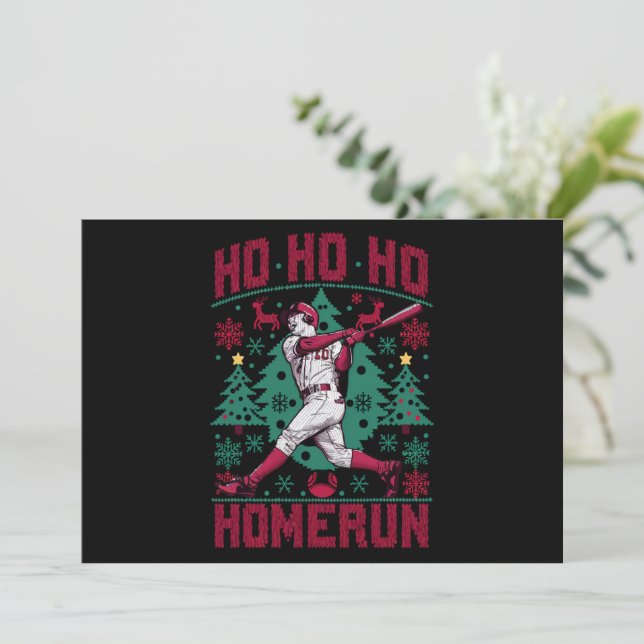 Ho Ho Homerun Baseball Ugly Christmas Sweater  Holiday Card (Standing Front)