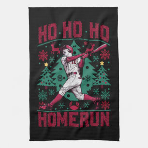 Ho Ho Homerun Baseball Ugly Christmas Sweater  Tea Towel
