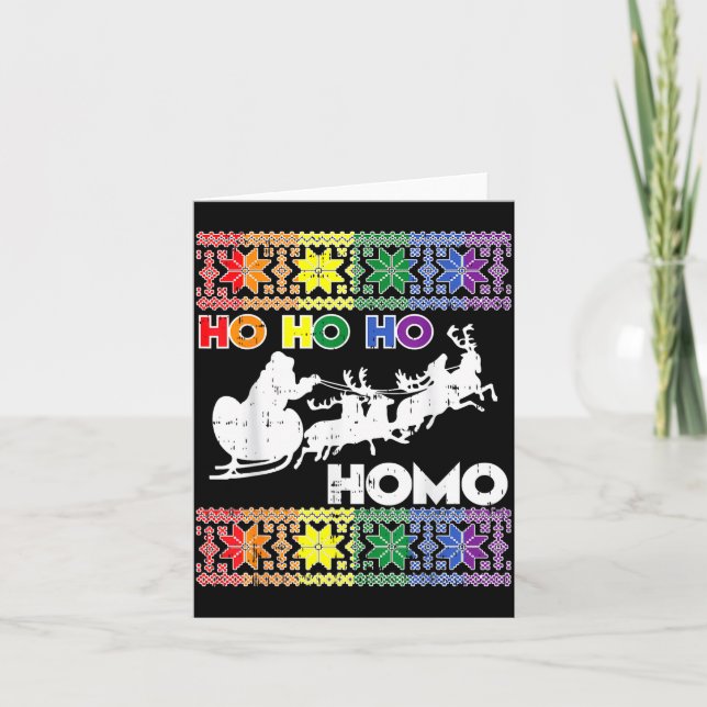 Ho Ho Homo Gay Ugly Xmas Sweater Funny Lgbt Christ Card (Front)