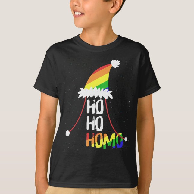 Ho Ho Homo Girls Santa Hat Christmas LGBT Pride Fl T-Shirt (Front)