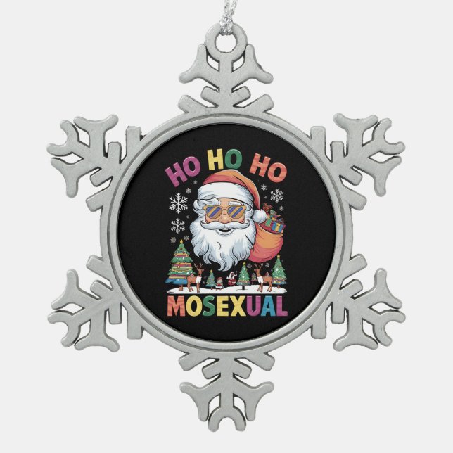 Ho Ho Homosexual Christmas Santa Holiday Gay Pride Snowflake Pewter Christmas Ornament (Front)