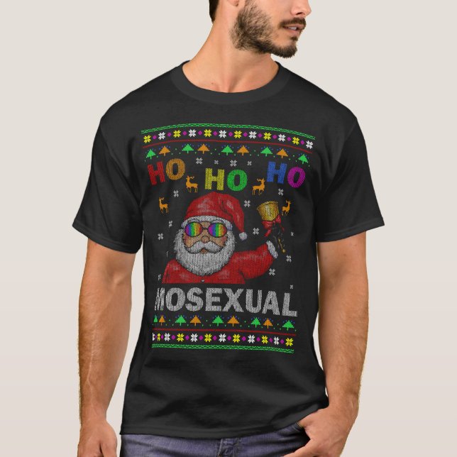 Ho Ho Homosexual Christmas Santa Holiday Gay Pride T-Shirt (Front)
