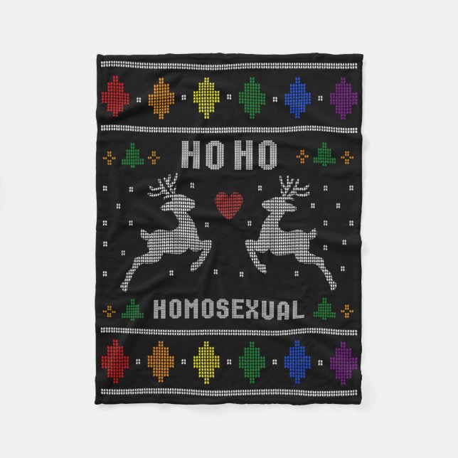 Ho Ho Homoual Gay Xmas Pride Ugly Christmas Sweate Fleece Blanket (Front)