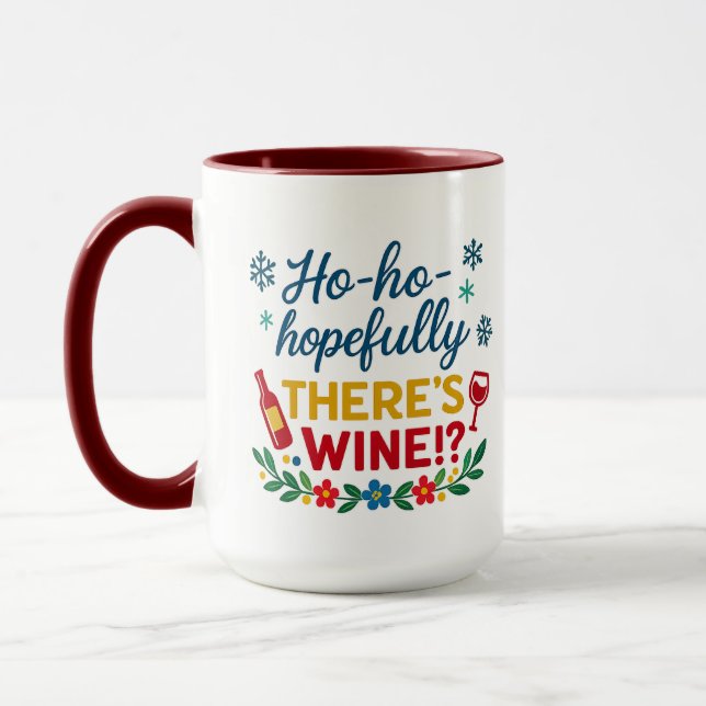 Ho Ho Hopefully There’s Wine – Funny Holiday Combo Mug (Left)