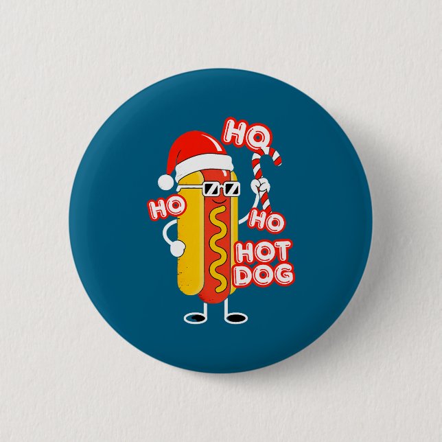 Ho Ho Hot Dog Funny Christmas– Festive Hot Dog In  6 Cm Round Badge (Front)