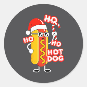 Ho Ho Hot Dog Funny Christmas– Festive Hot Dog In Classic Round Sticker