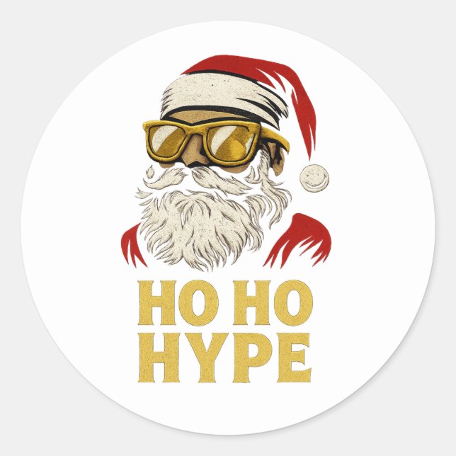 HO HO HYPE – Santa Gold Classic Round Sticker (Front)