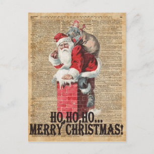 Ho,Ho Merry Chirstmas Santa Claus Dictitionary Art Holiday Postcard