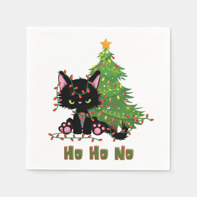 HO HO NO Christmas Cat Napkin (Front)