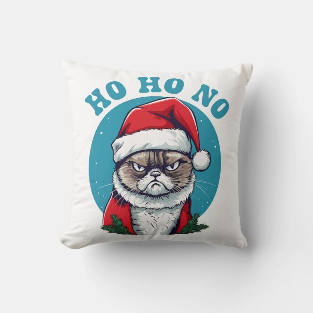 Ho ho no - funny grumpy santa cat cushion (Front)